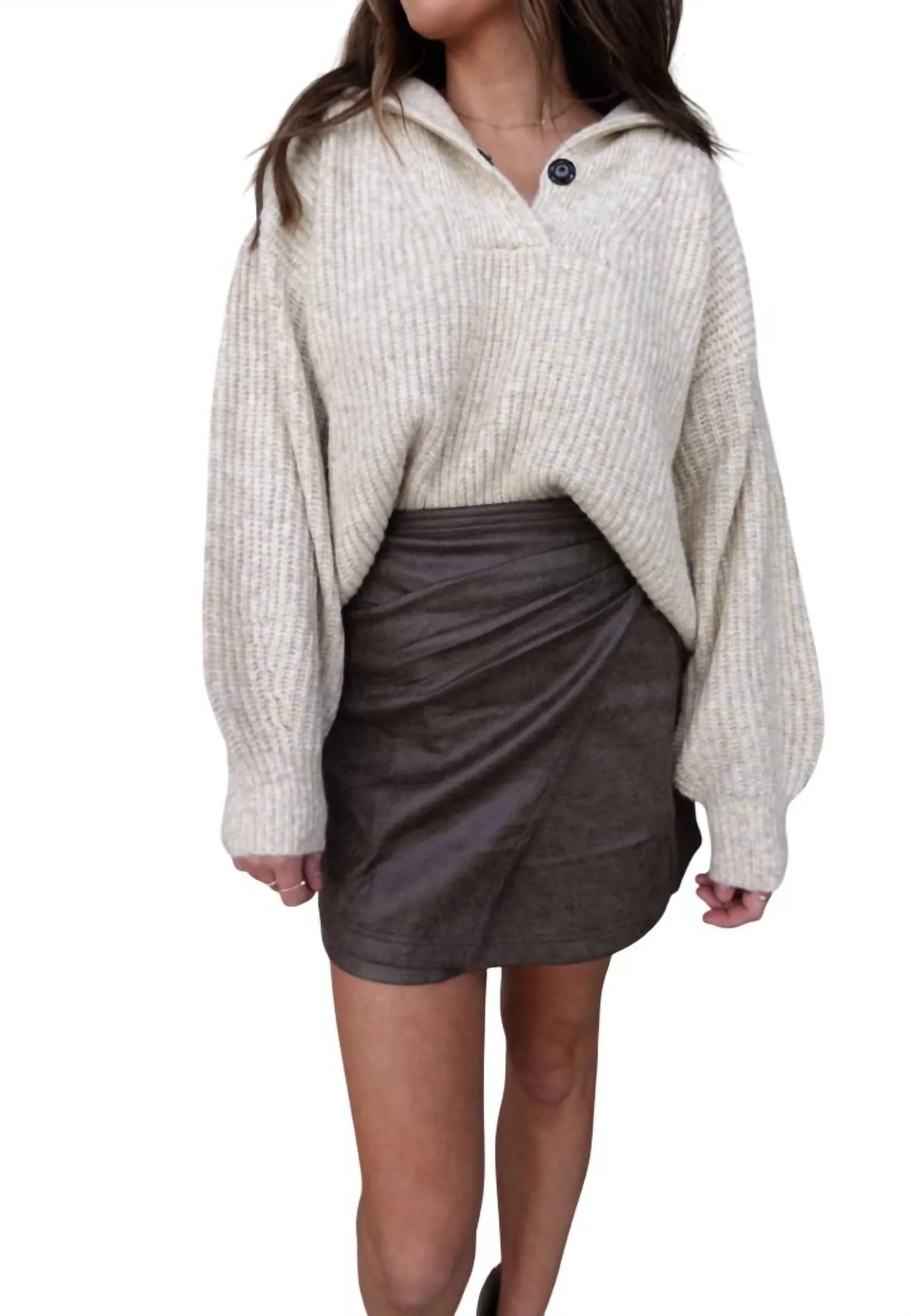 Aemi   Co - V-neck Sweater With Collar