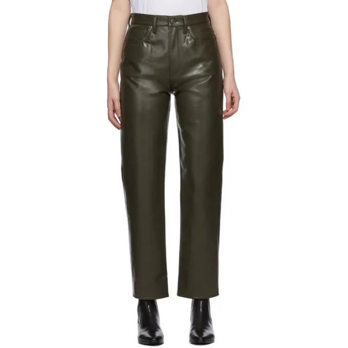 AGOLDE Khaki Recycled Leather 90s Pinch Pants