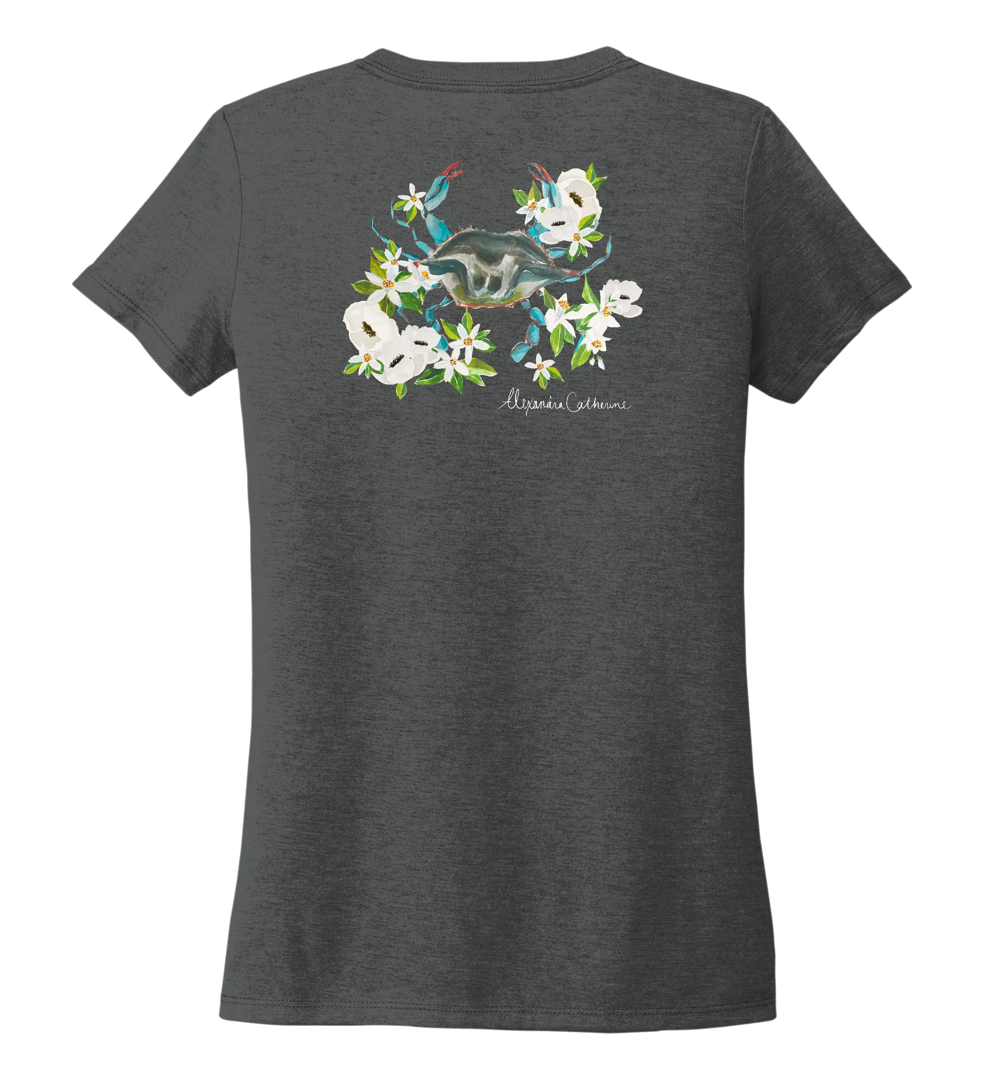 Alexandra Catherine, Blue Crab, Women's V-neck T-shirt in Slate Black