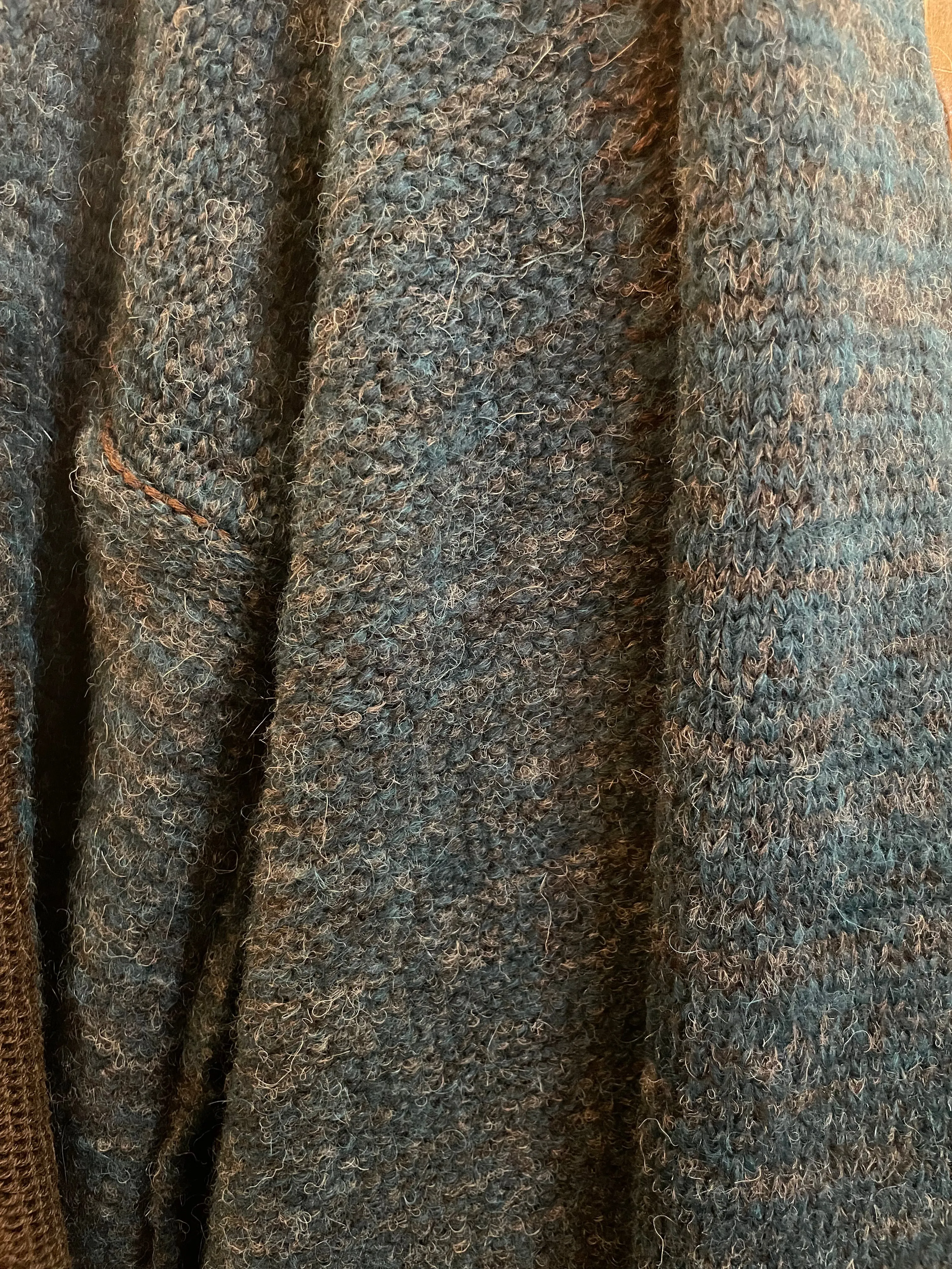 Alpaca kimono style cardigan with mesh detail - ocean/charcoal