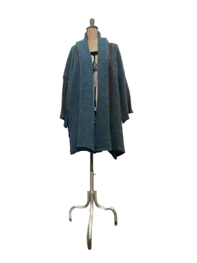 Alpaca kimono style cardigan with mesh detail - ocean/charcoal