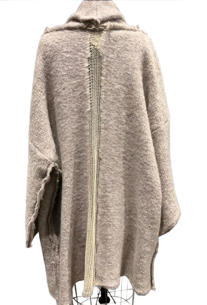 Alpaca kimono style cardigan with mesh detail - Pink/oat
