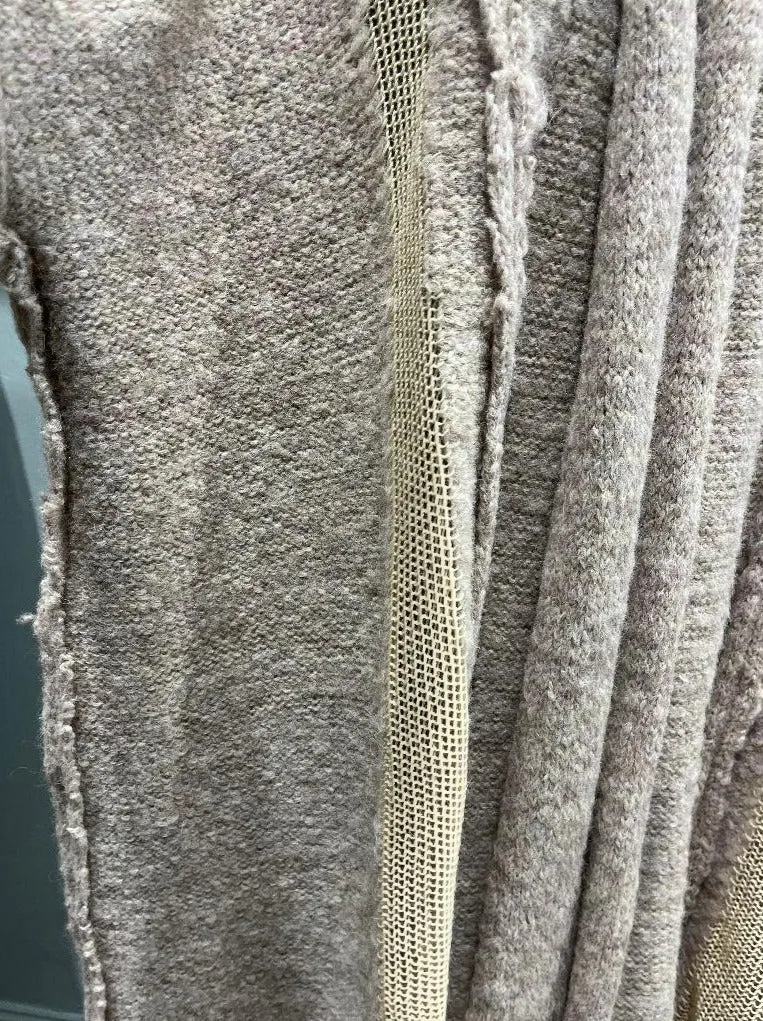 Alpaca kimono style cardigan with mesh detail - Pink/oat