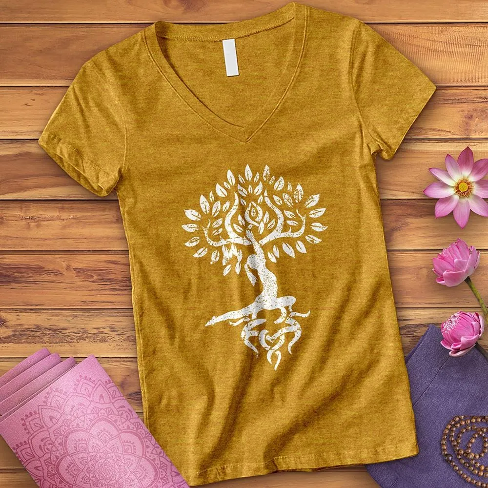 Anjaneyasana Zen Tree V-Neck