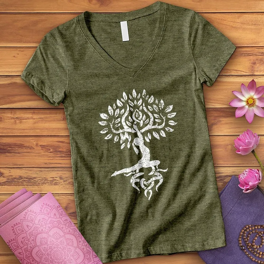 Anjaneyasana Zen Tree V-Neck