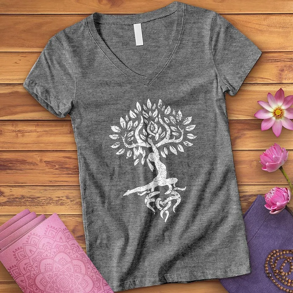 Anjaneyasana Zen Tree V-Neck