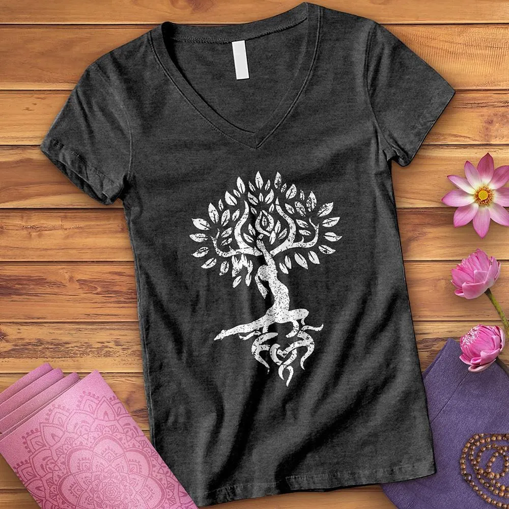 Anjaneyasana Zen Tree V-Neck