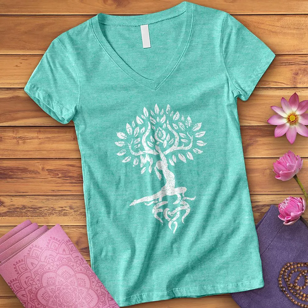 Anjaneyasana Zen Tree V-Neck