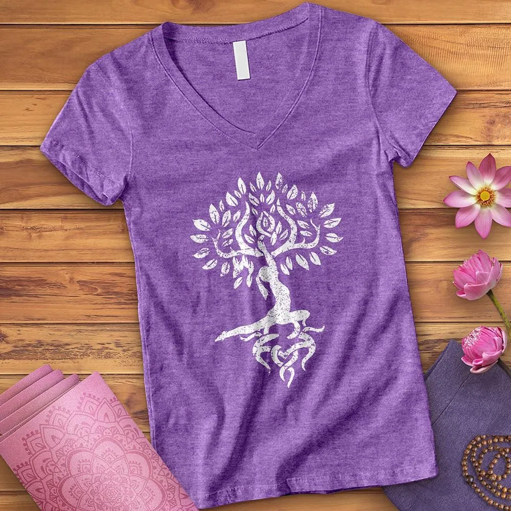 Anjaneyasana Zen Tree V-Neck