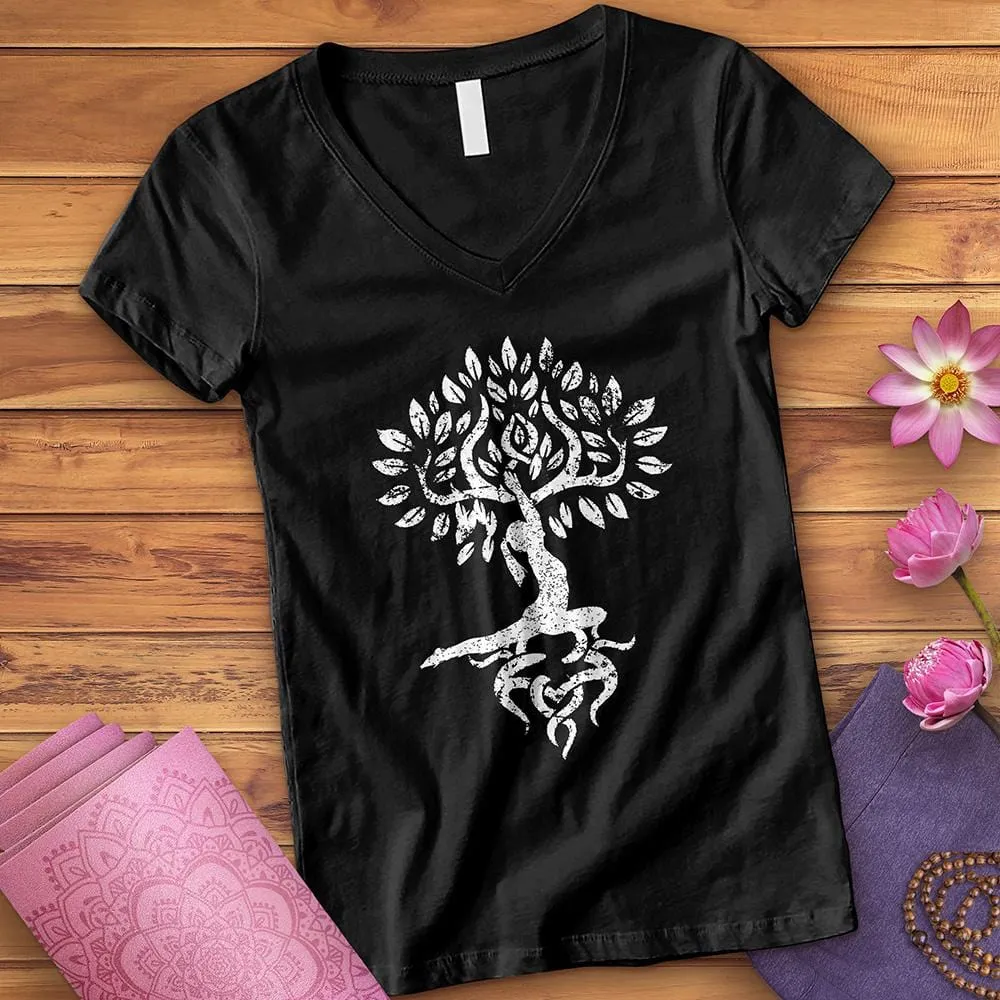 Anjaneyasana Zen Tree V-Neck