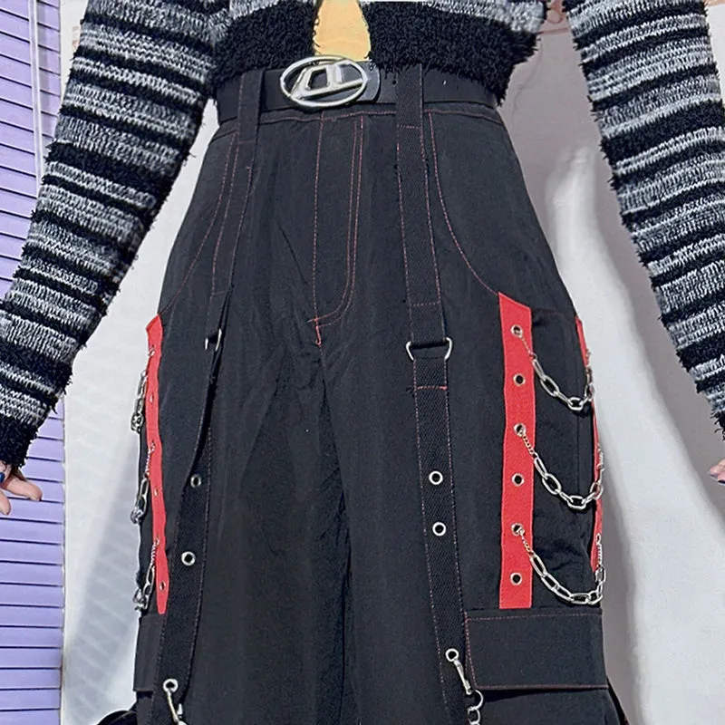 Black High-waisted Loose Fit Casual Cargo Pants