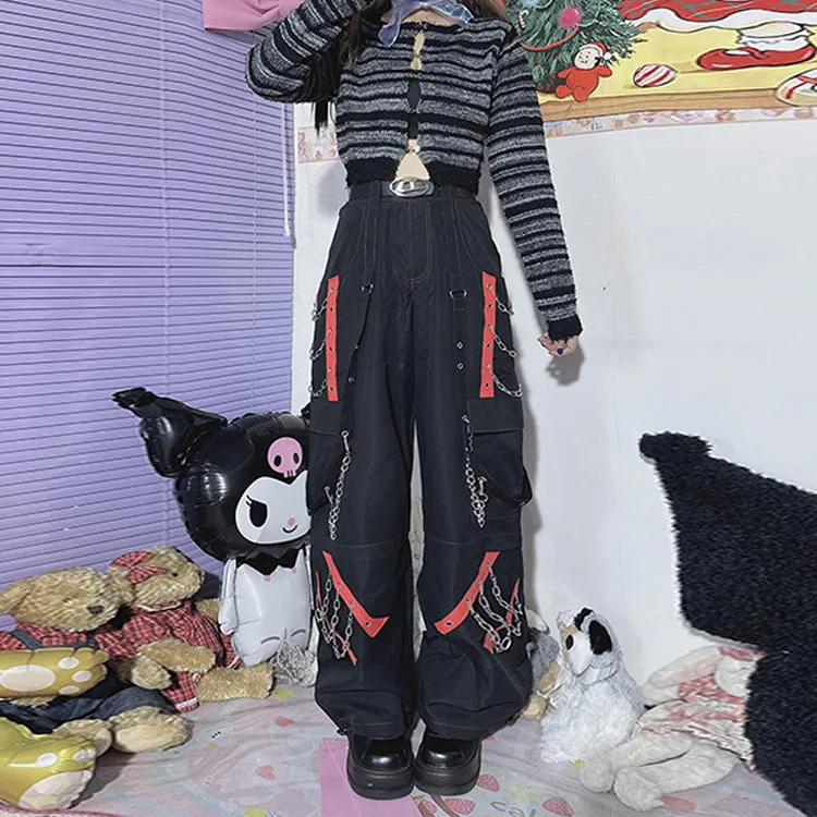 Black High-waisted Loose Fit Casual Cargo Pants