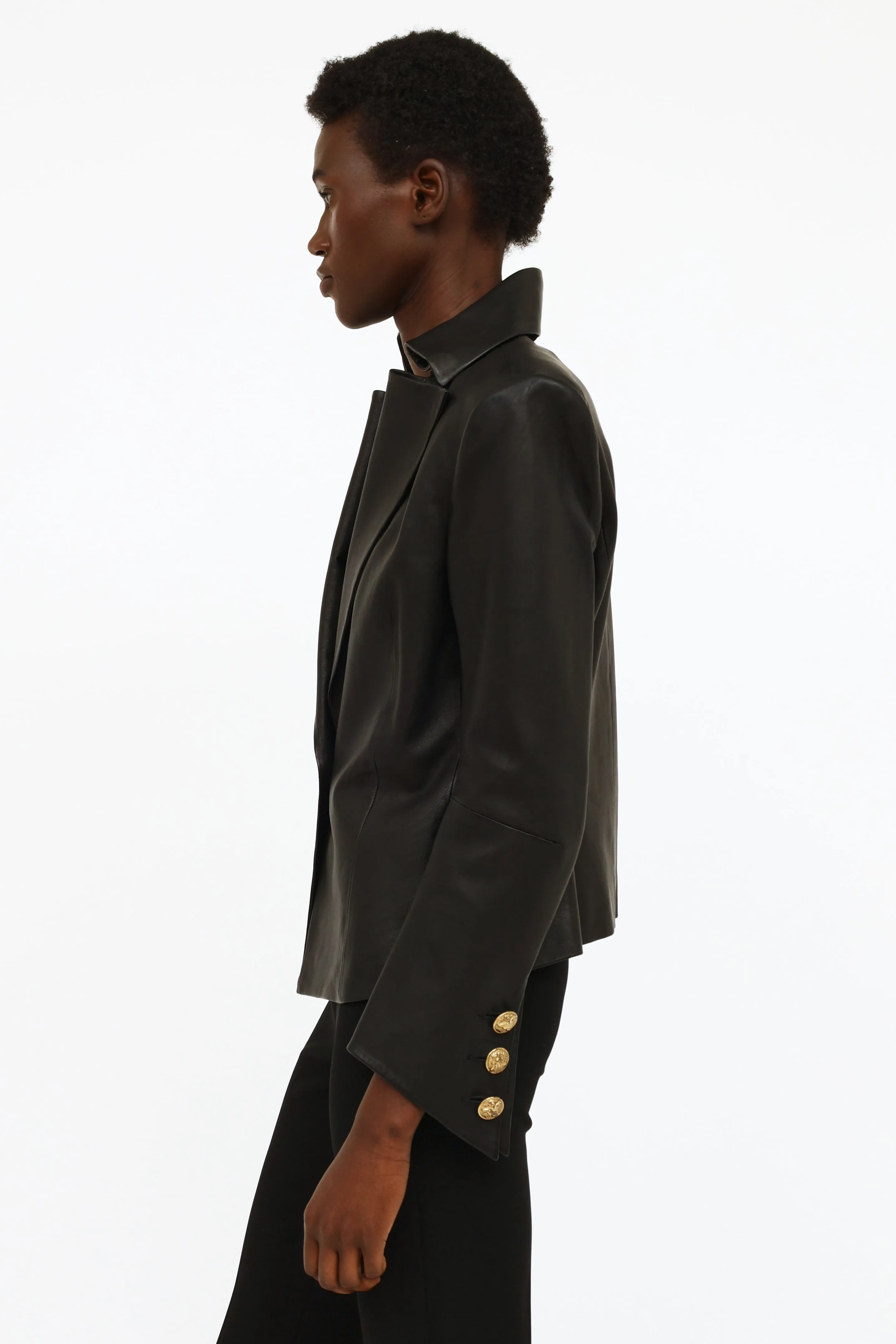 Black Leather Structured Blazer