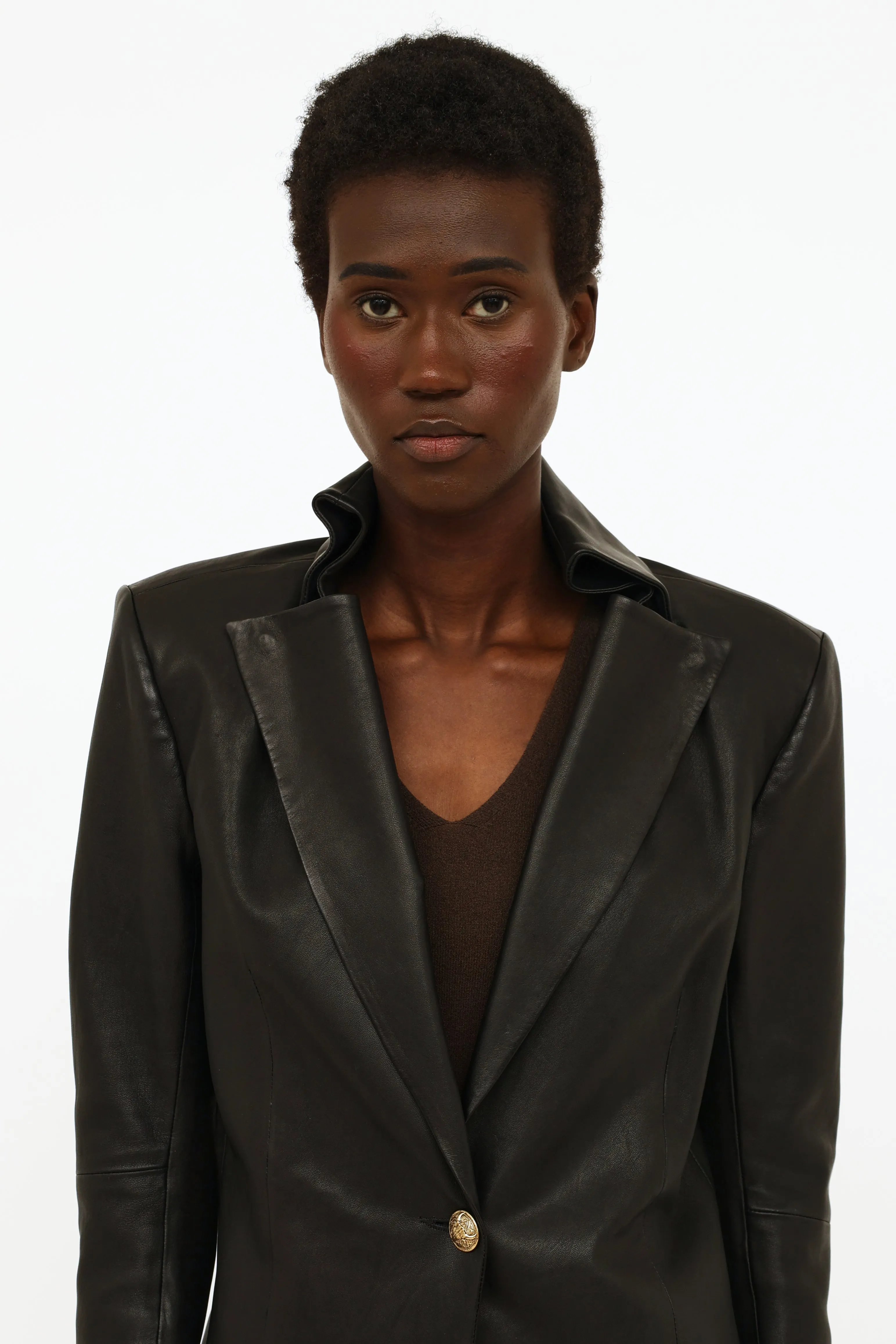 Black Leather Structured Blazer