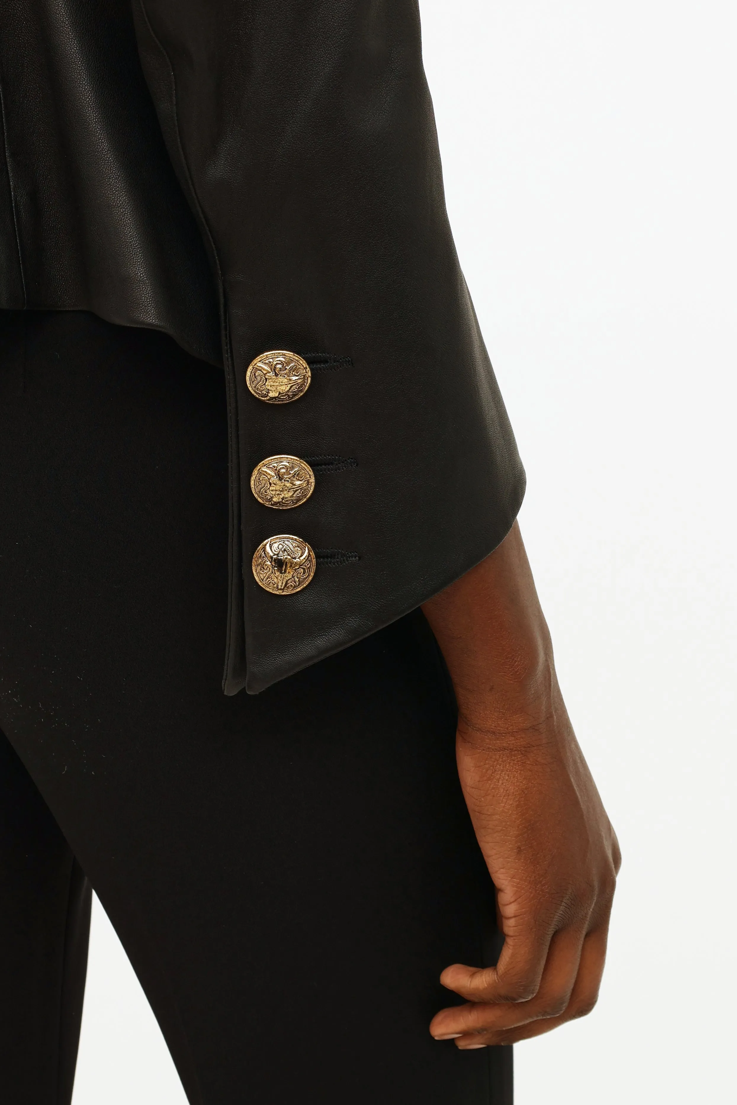 Black Leather Structured Blazer