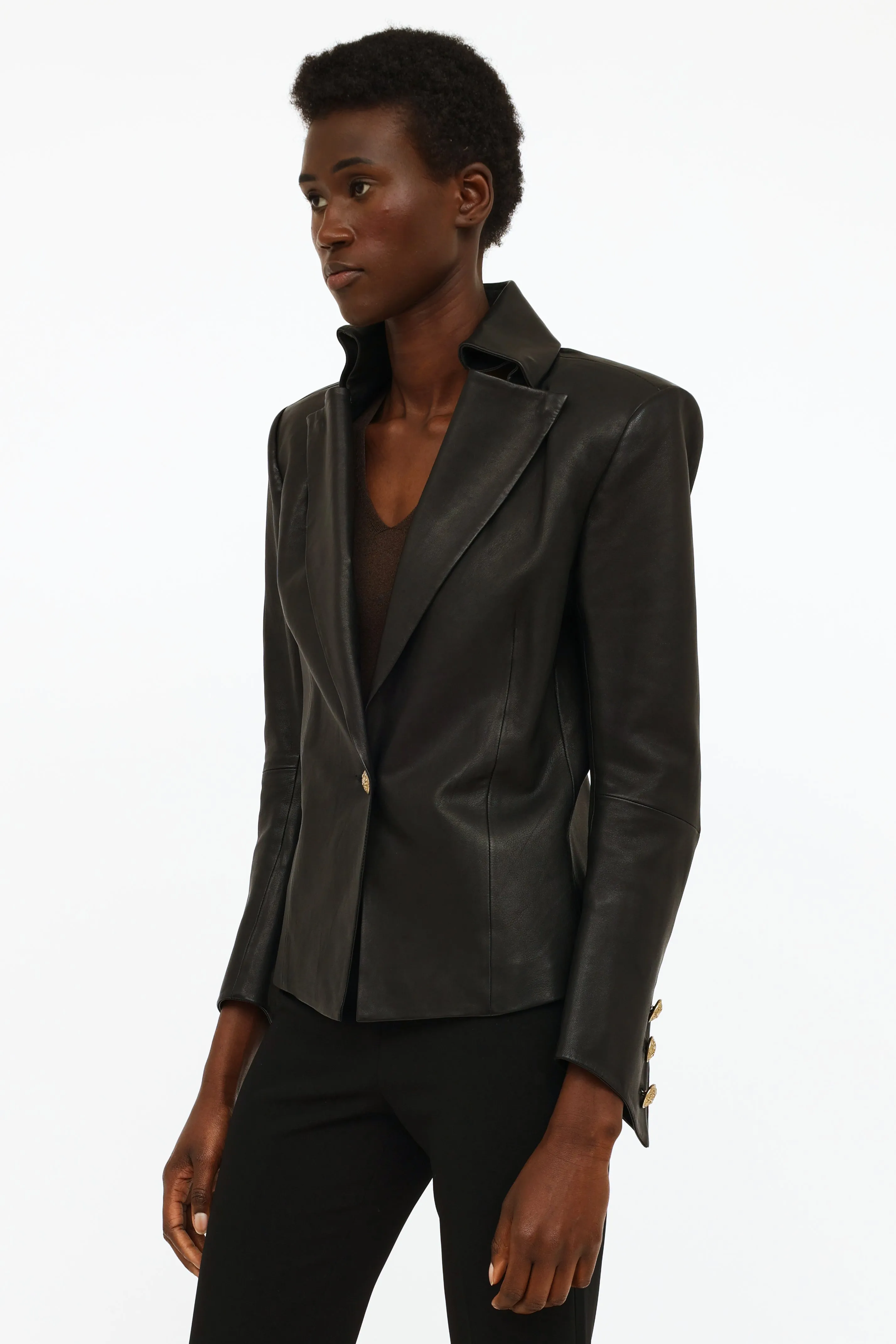 Black Leather Structured Blazer