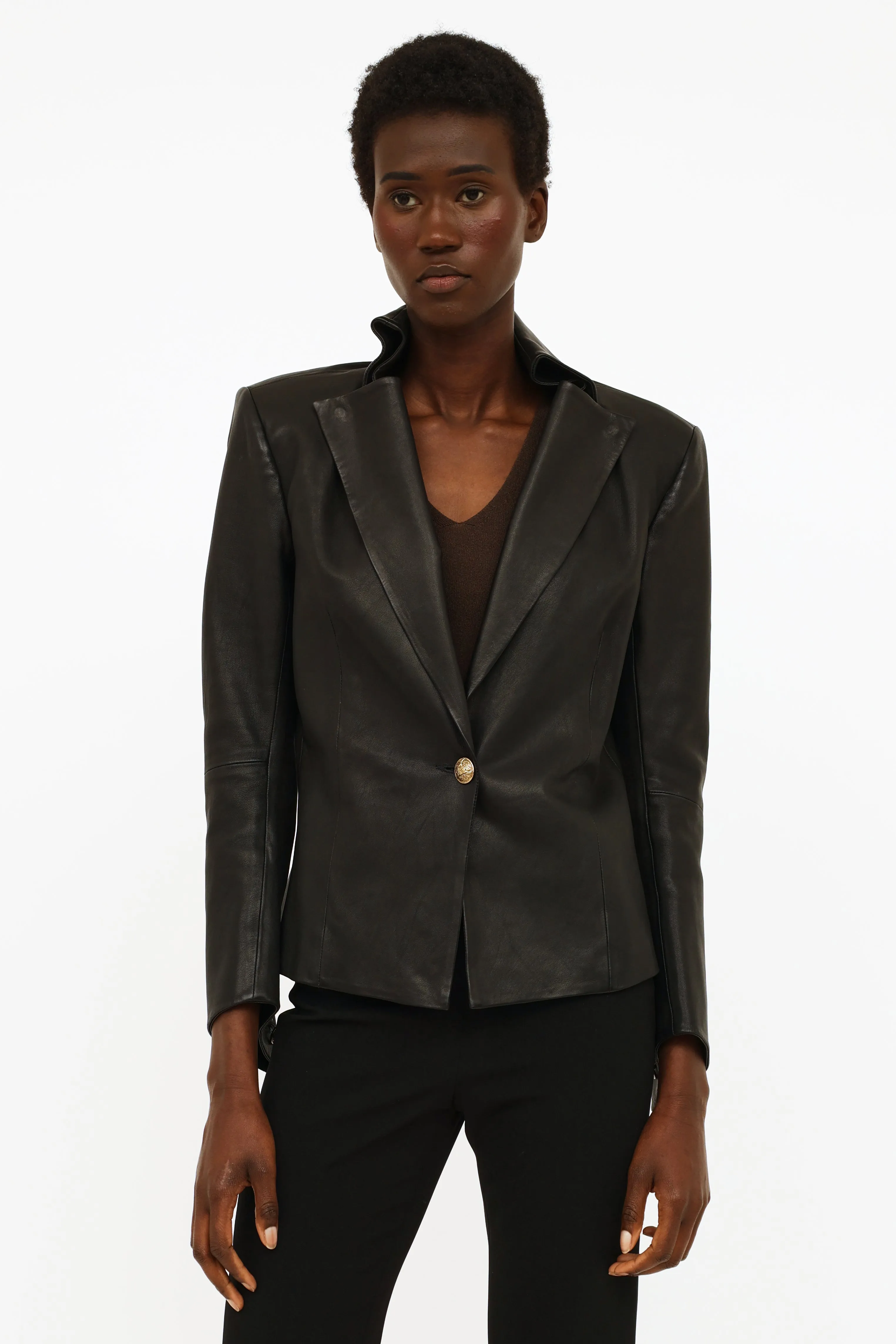 Black Leather Structured Blazer