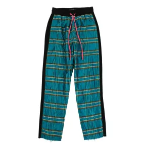 Blue Silk Plaid Straight Leg Track Pants