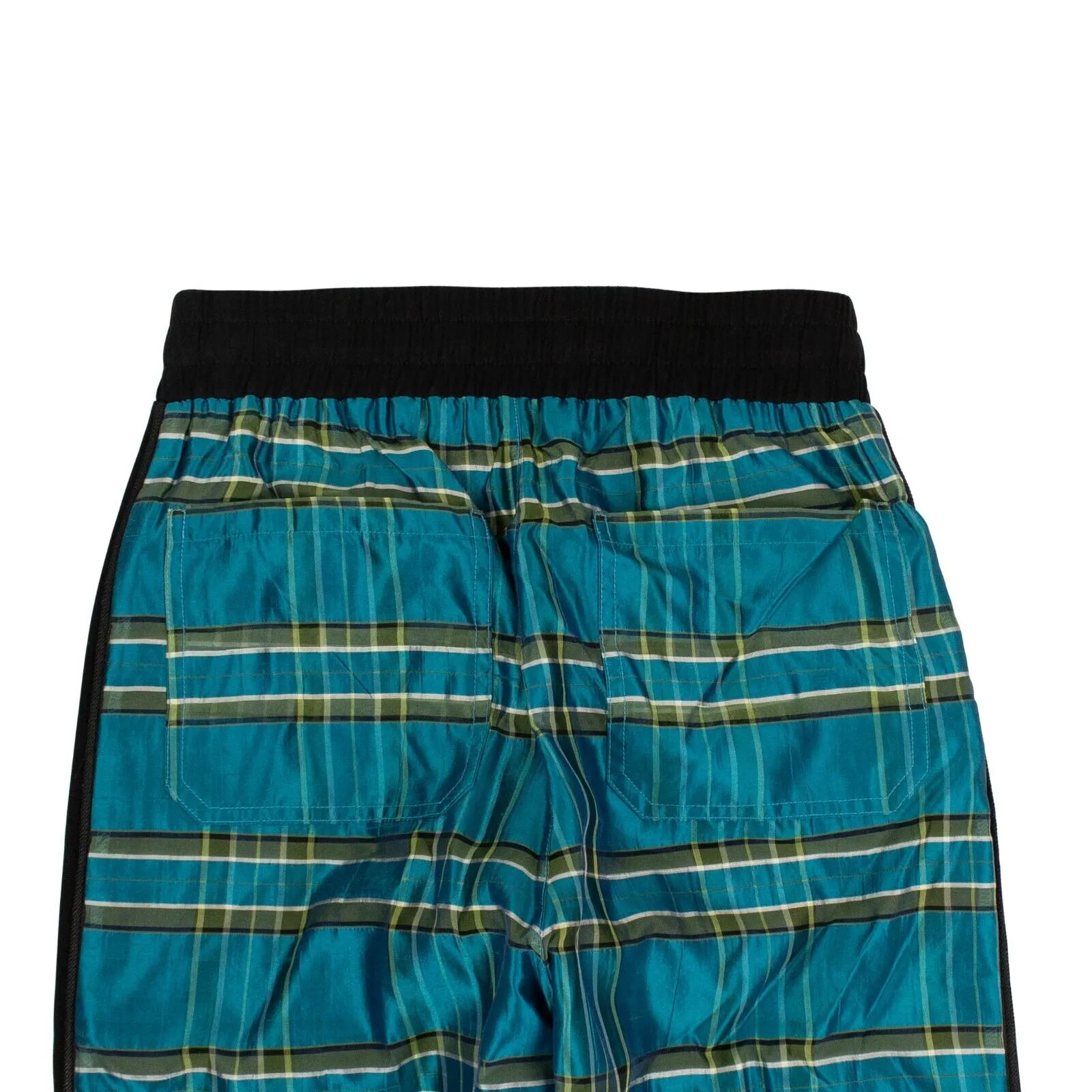 Blue Silk Plaid Straight Leg Track Pants