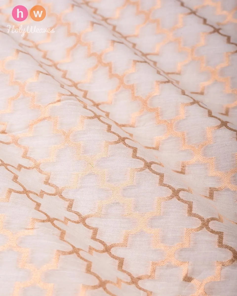 Cream Banarasi Cutwork Brocade Handwoven Cotton Silk Fabric