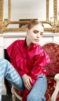 Fuchsia Silk Ruffle Blouse