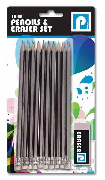 HB Pencils and Eraser Set 10 pack