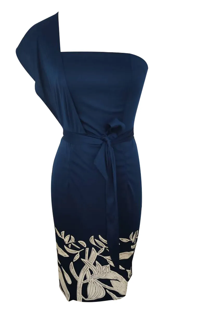 hulianfu - Casual Print Patchwork One Shoulder Pencil Skirt Dresses(4 Colors)