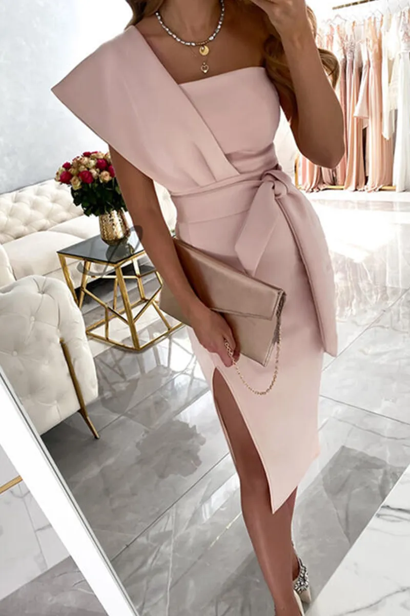 hulianfu - Casual Print Patchwork One Shoulder Pencil Skirt Dresses(4 Colors)