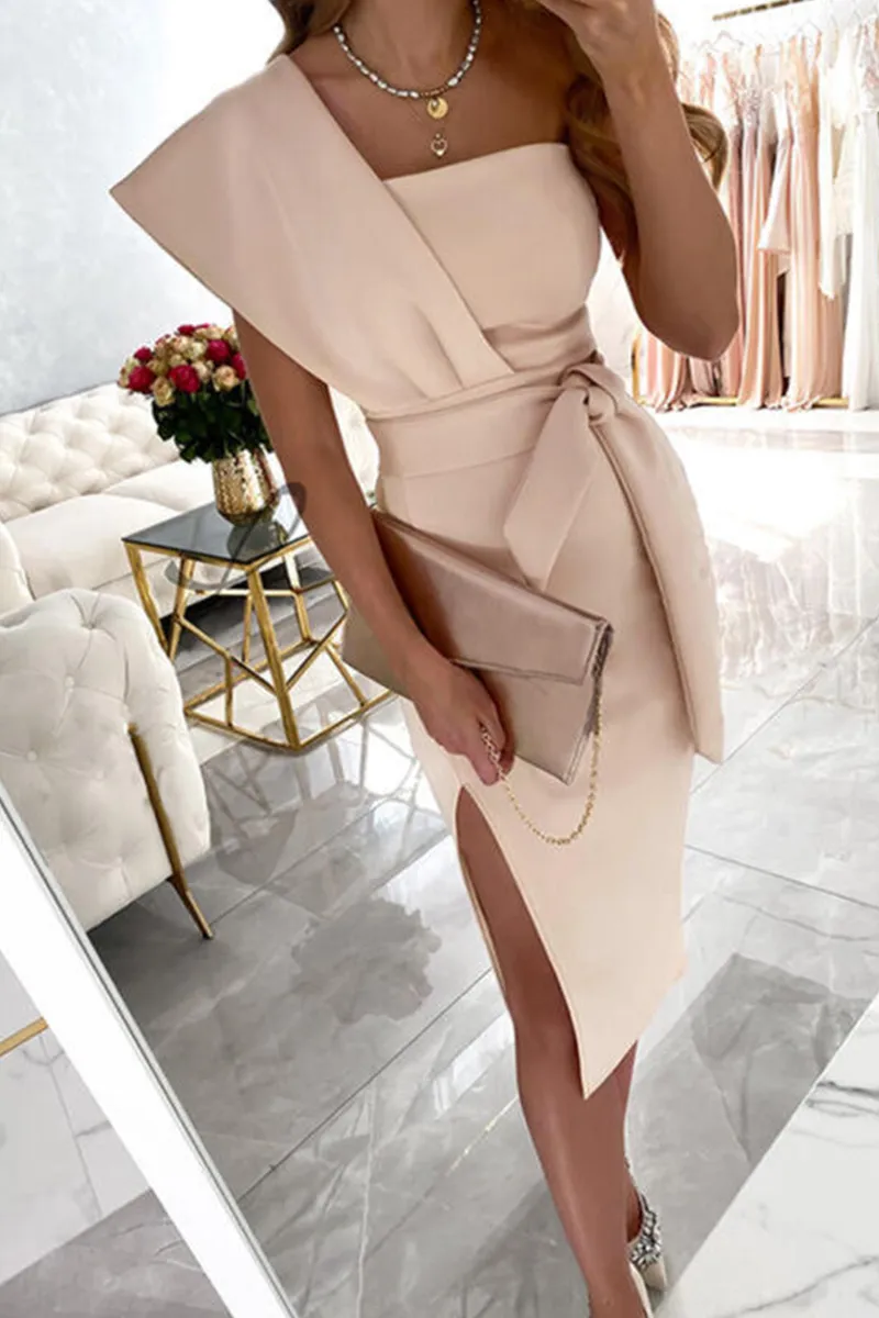 hulianfu - Casual Print Patchwork One Shoulder Pencil Skirt Dresses(4 Colors)