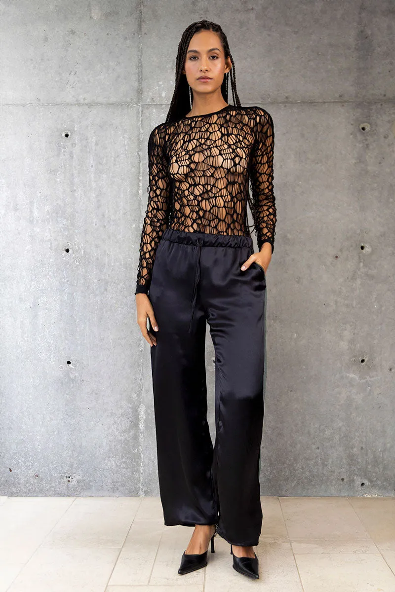 Satin Wide Leg Pant - Black- Made to Order