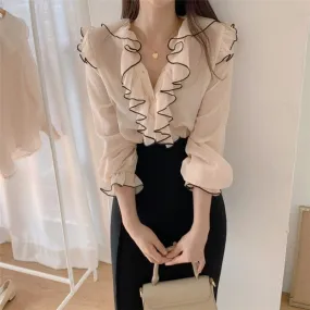 Vintage V-Neck Sweet Shirts