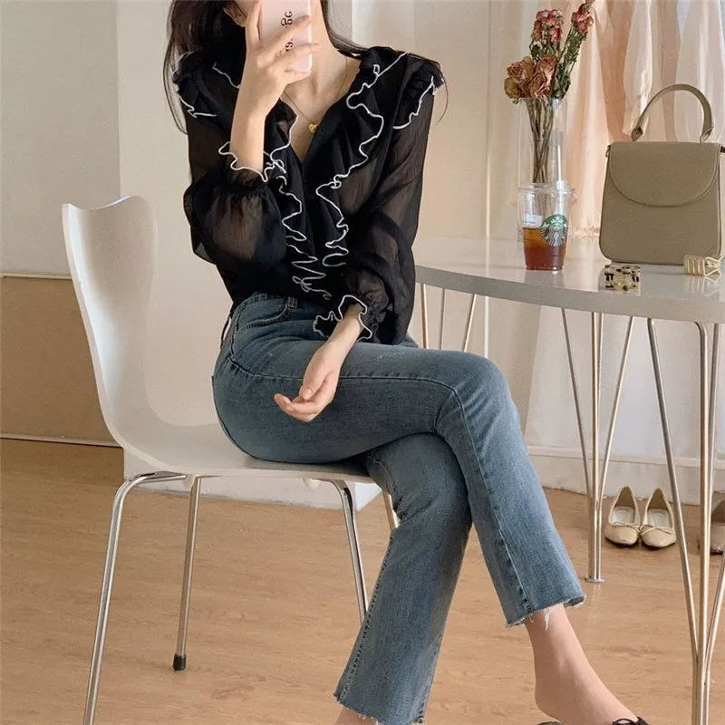 Vintage V-Neck Sweet Shirts