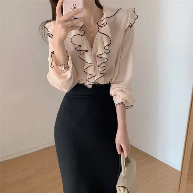 Vintage V-Neck Sweet Shirts