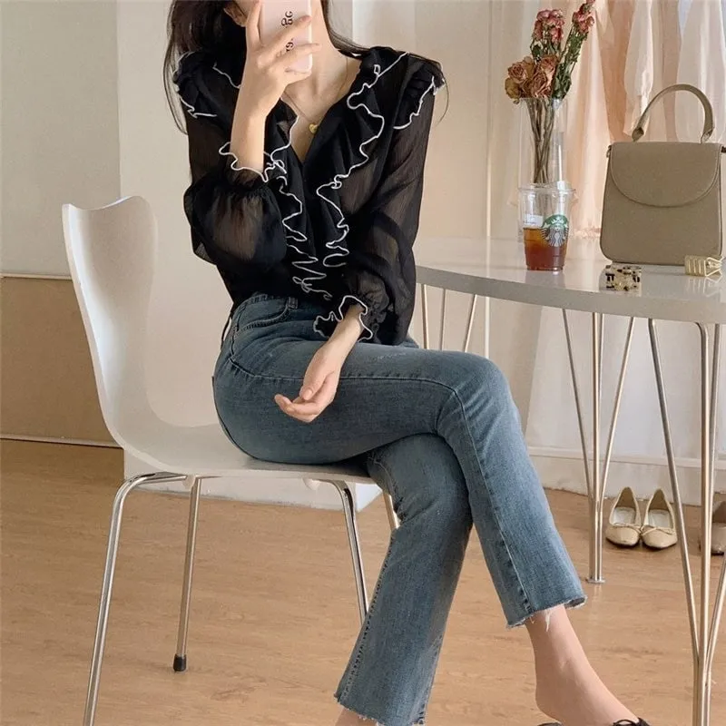 Vintage V-Neck Sweet Shirts