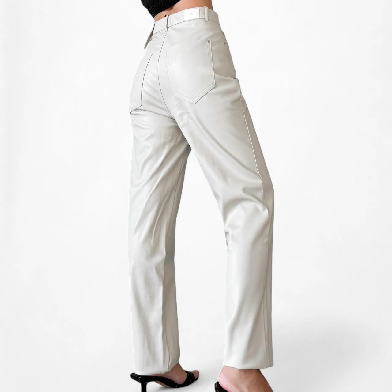 Zara Beige Off White Faux Leather High Waisted Mom Fit Tapered Pants Size S/M