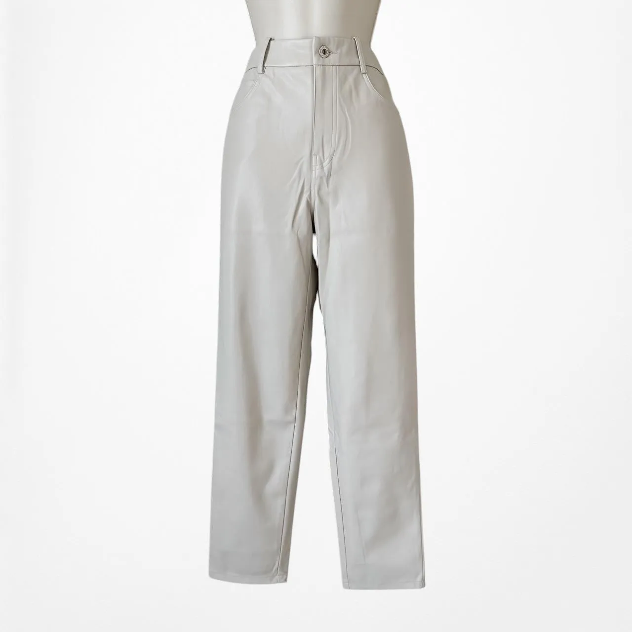 Zara Beige Off White Faux Leather High Waisted Mom Fit Tapered Pants Size S/M